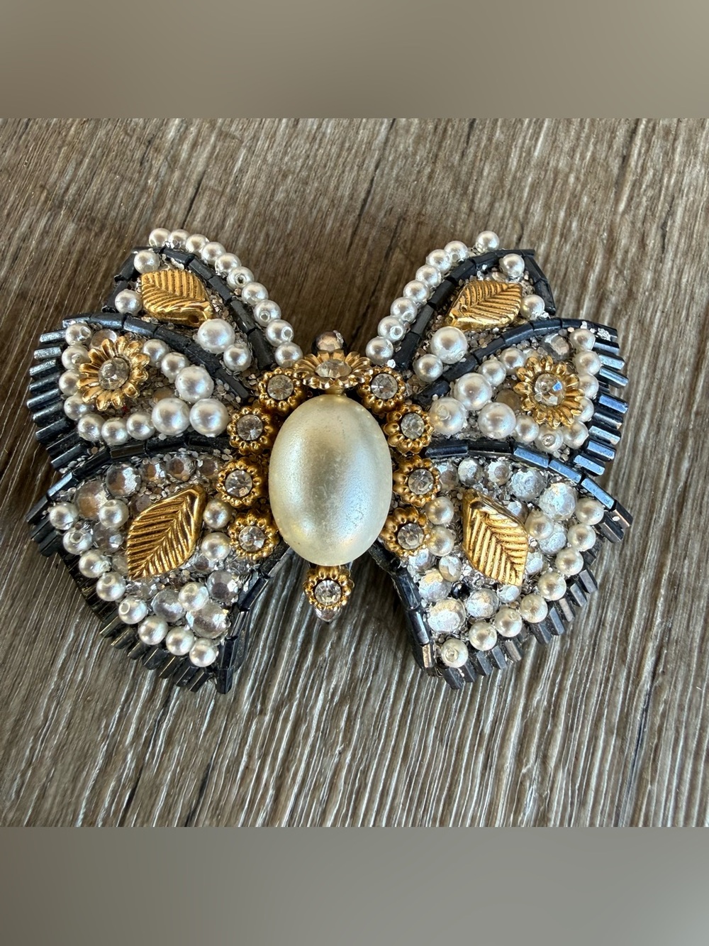 Vintage French Butterfly Hair Barrette Clip Fillagree Gold Made In France 3.25”